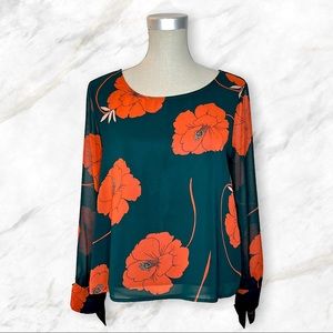 cupcakes and cashmere | Red/ Orange Floral Print Green Blouse